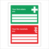 FS163 Your First Aiders Are Your Fire Marshals Are Sign with First Aid Cross Flames