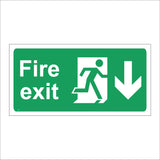 FS167 Fire Exit Right Down Sign with Man Running Through Door Arrow Pointing Down