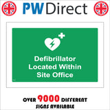 FS191 Defibrillator Located Within Site Office Sign with Plus Sign Heart Lightning Bolt