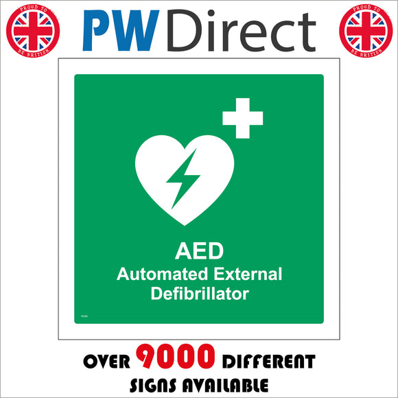 FS192 Aed Automated External Defibrillator Sign with Plus Sign Heart Lightning Bolt