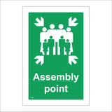 FS195 Fire Assembly Point Sign with Four Arrows Pointing To Group Of People