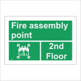 FS198 Fire Assembly Point 2Nd Floor Sign with Four Arrows Pointing To Group Of People Running