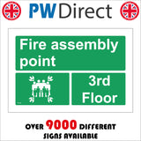 FS199 Fire Assembly Point 3Rd Floor Sign with Four Arrows Pointing To Group Of People Running