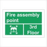 FS199 Fire Assembly Point 3Rd Floor Sign with Four Arrows Pointing To Group Of People Running