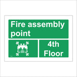 FS200 Fire Assembly Point 4Th Floor Sign with Four Arrows Pointing To Group Of People Running
