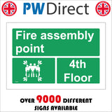 FS200 Fire Assembly Point 4Th Floor Sign with Four Arrows Pointing To Group Of People Running