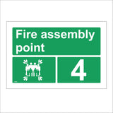 FS204 Fire Assembly Point 4 Sign with Four Arrows Pointing To Group Of People Running