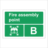 FS206 Fire Assembly Point B Sign with Four Arrows Pointing To Group Of People Running