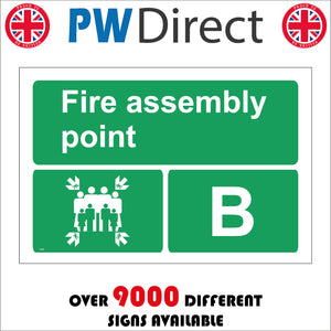 FS206 Fire Assembly Point B Sign with Four Arrows Pointing To Group Of People Running