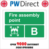 FS206 Fire Assembly Point B Sign with Four Arrows Pointing To Group Of People Running