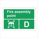 FS208 Fire Assembly Point D Sign with Four Arrows Pointing To Group Of People Running