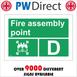 FS208 Fire Assembly Point D Sign with Four Arrows Pointing To Group Of People Running
