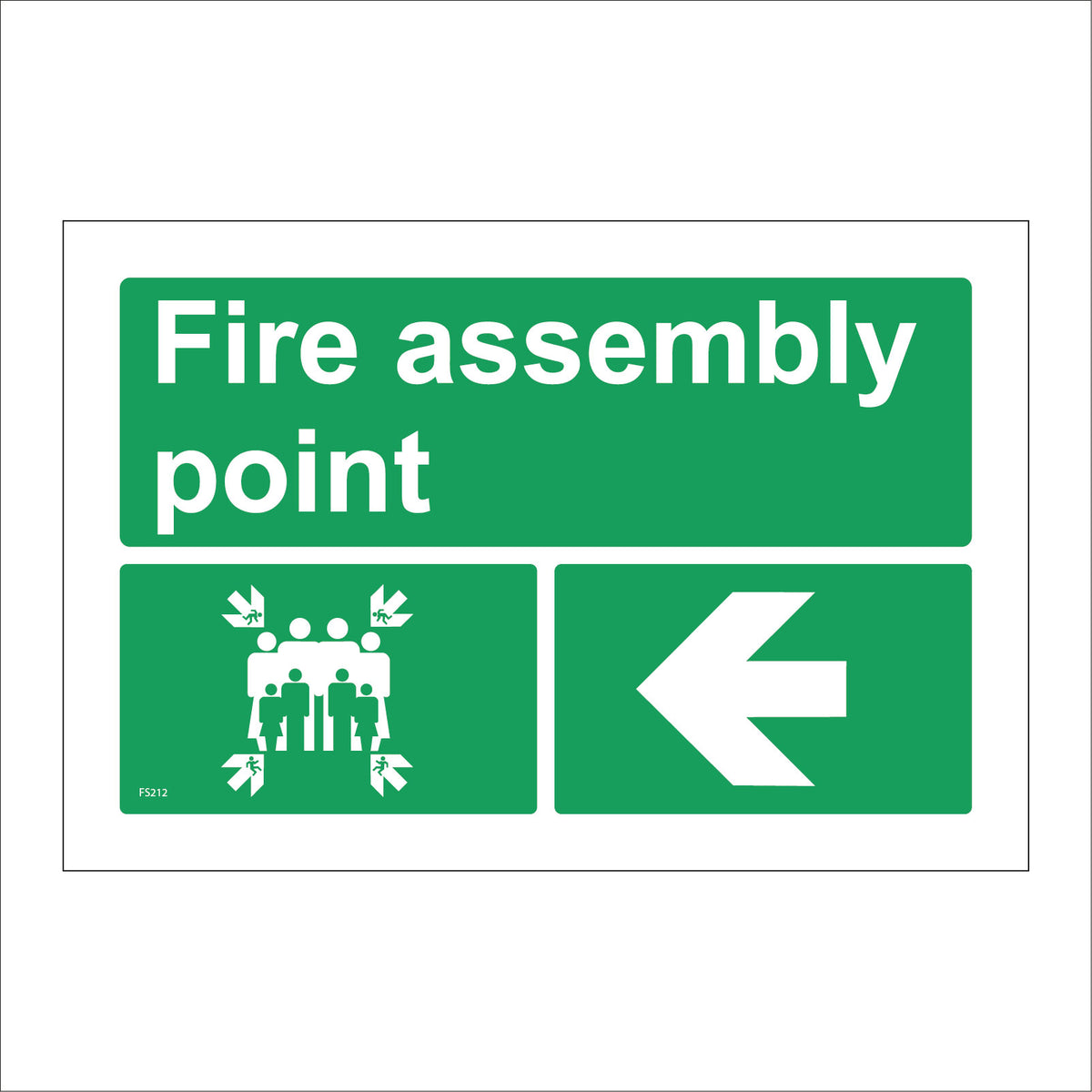 Fire Assembly Point Sign with Four Arrows Pointing To Group Of People ...