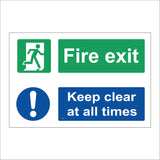 FS238 Fire Exit Keep Clear At All Times Sign with Door Man Circle Exclamation Mark