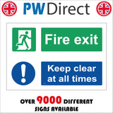 FS238 Fire Exit Keep Clear At All Times Sign with Door Man Circle Exclamation Mark