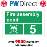 FS249 Fire Assembly Point 5 Sign with Arrows People Number 5