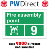 FS253 Fire Assembly Point 9 Sign with Arrows People Number 9