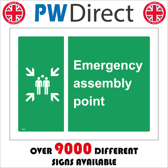FS254 Emergency Assembly Point Sign with Four Arrows Family