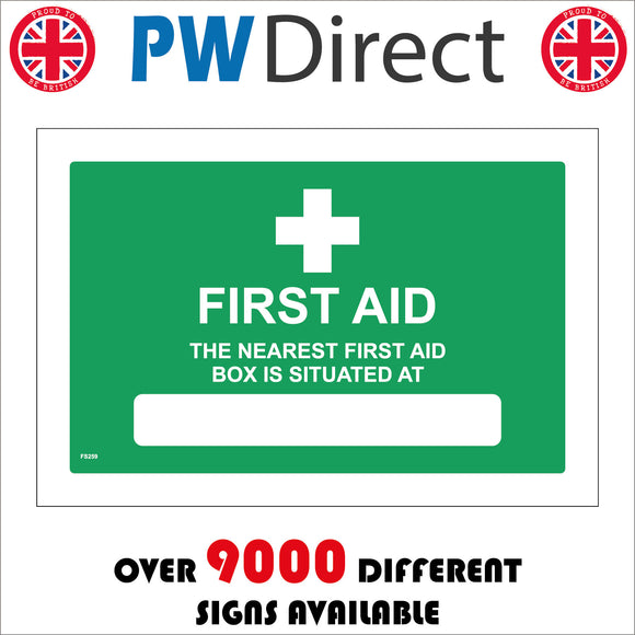 FS259 First Aid Nearest Box Located Situated At  Sign with Cross