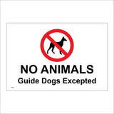 GE085 No Animals Guide Excepted Sign with Circle Dog