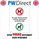 GE110 No Dogs Allowed Except Hearing, Assistance Dogs And Guide Dogs Sign with Circle Dog Tick