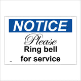 GE186 Notice Please Ring Bell For Service Sign