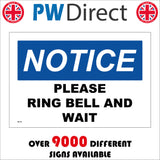 GE191 Notice Please Ring Bell And Wait Sign