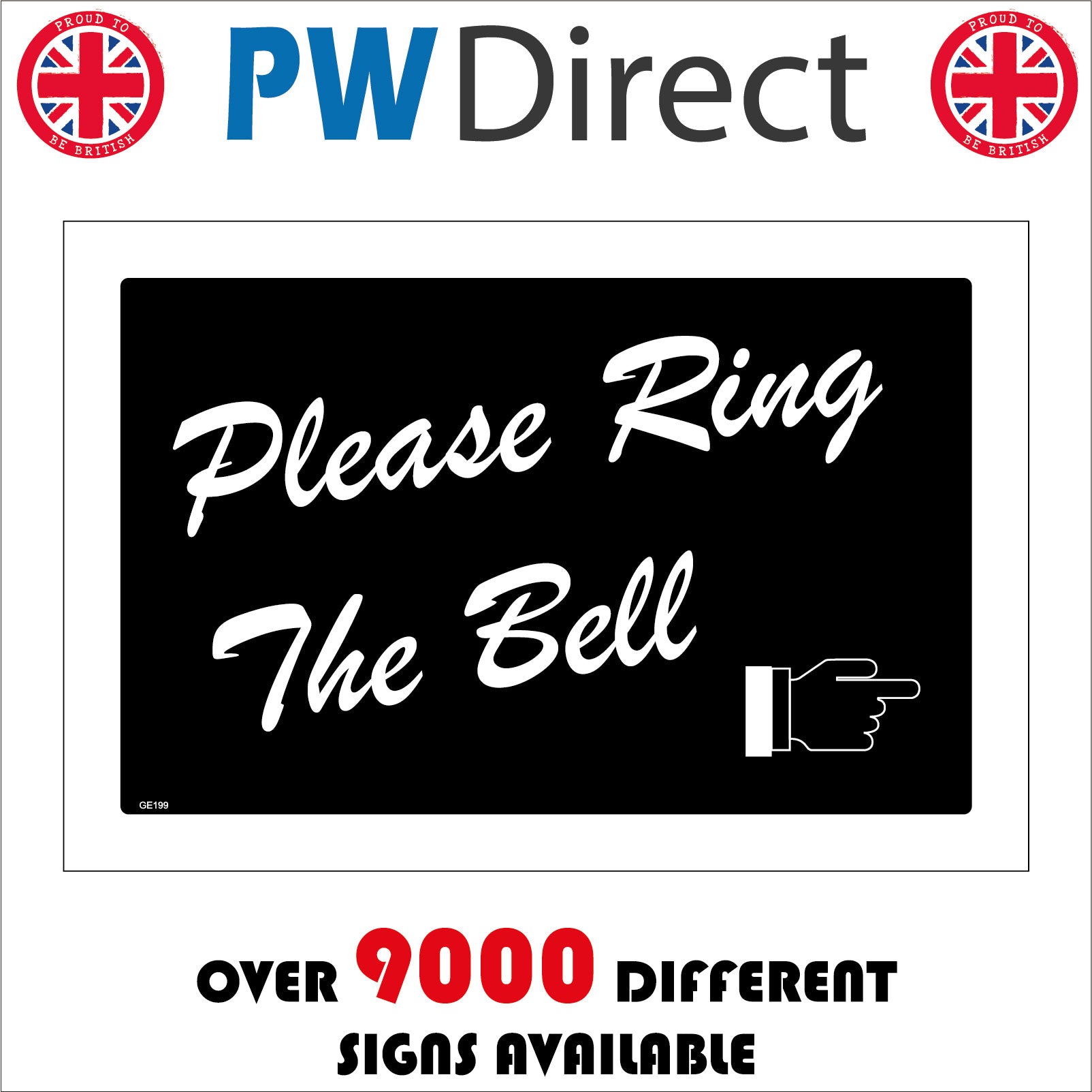 GE199 Please Ring The Bell Sign with Pointing Hand