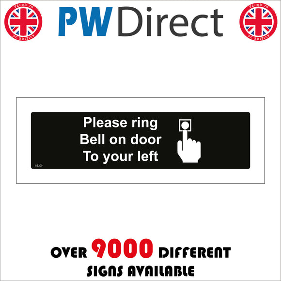 GE200 Please Ring Bell On Door To Your Left Sign with Finger Button