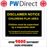 GE258 Disclaimer Notice Childrens Play Area Sign