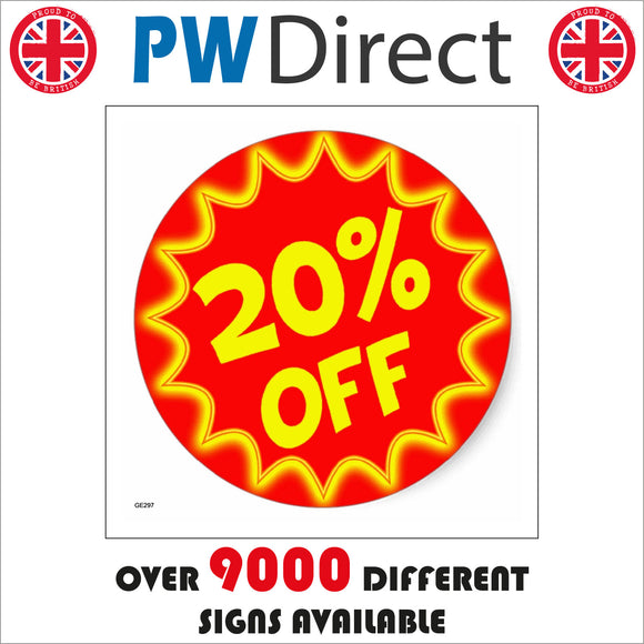 GE297 20% Off Sign with Percent Logo