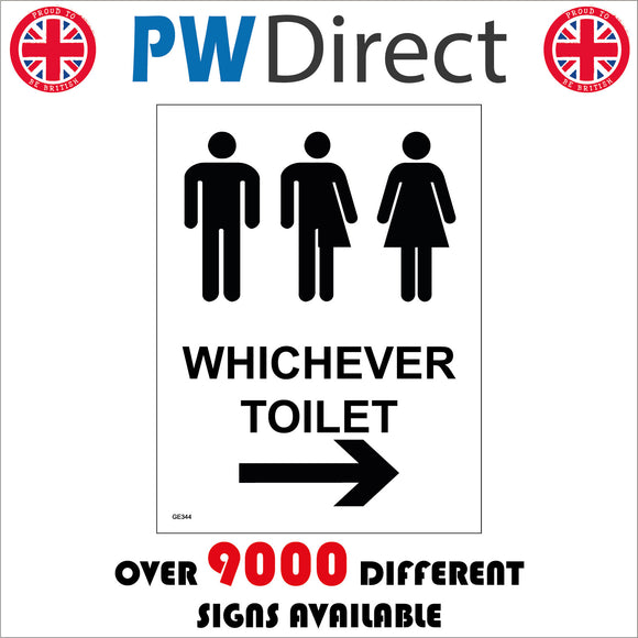 GE344 Whichever Toilet Right Sign with People Arrow