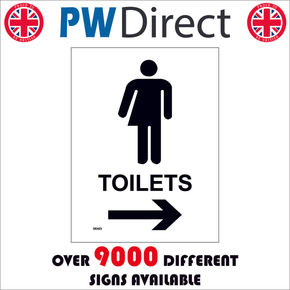 GE423 Toilets Right Sign with Arrow Man Woman