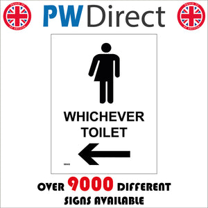 GE432 Whichever Toilet Left Arrow Sign with Arrow Man Woman