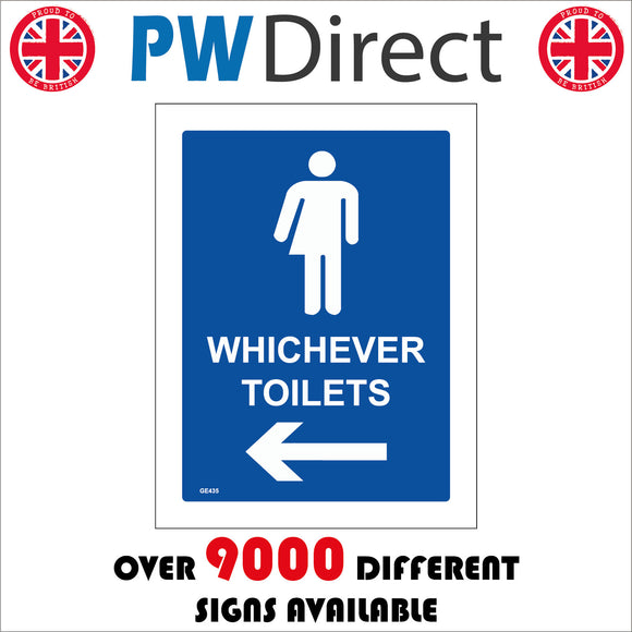 GE435 Whichever Toilets Left Arrow Sign with Arrow Man Woman