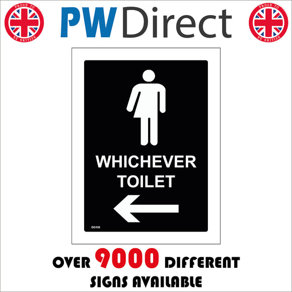 GE436 Whichever Toilet Left Arrow Sign with Arrow Man Woman