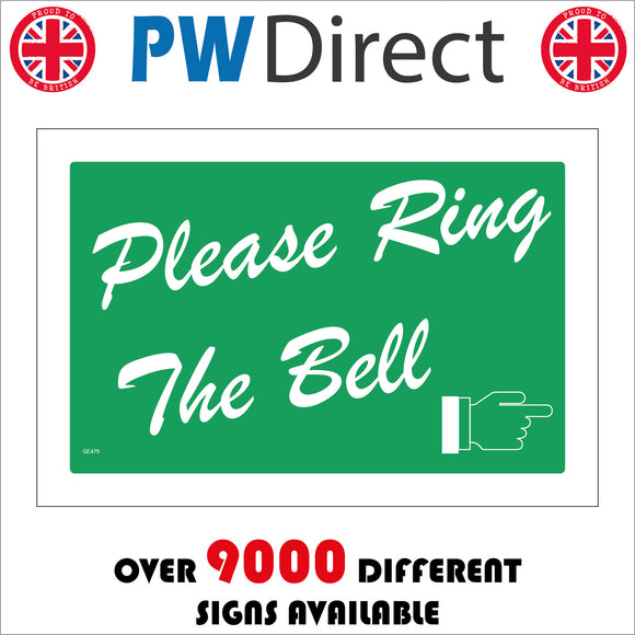 GE479 Please Ring The Bell Sign with Pointing Hand