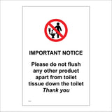GE481 Important Notice Please Do Not Flush Any Other Product Apart From Toilet Tissue Down The Toilet Sign with Circle Person Toilet
