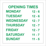 GE731 Opening Times Monday 12-6 Tuesday 12-6 Wednesday 12-7 Thursday 12-7 Friday 12-7 Saturday 11-7 Sunday 11-5 Sign