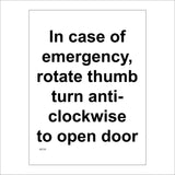 GE735 In Case Of Emergency, Rotate Thumb Turn Anti-Clockwise To Open Door Sign
