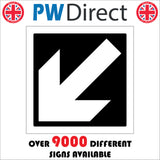 GE840 Arrow Left Down Diagonal White On Black Direction Follow Route Way Sign with Arrow Left Down Diagonal