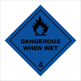 HA033 Dangerous When Wet Sign with Fire