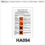 HBP001 Coshh Biological Hazard Highly Flammable LPG Harmful Gas Signs