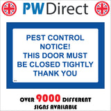 HA236 Pest Control Door To Be Closed Tightly Thank You