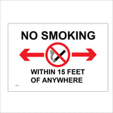 HU013 No Smoking Within 15 Feet Of Anywhere Sign with Arrow Circle Cigarette