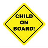 HU349 Child On Board Warning Distance Car Yellow Diamond