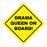 HU366 Drama Queen On Board Child Girl Imp Yellow Safety Fun