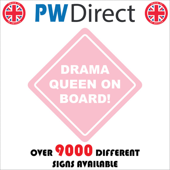 HU367 Drama Queen On Board Child Girl Imp Pink Safety Fun