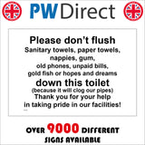HU386 Please Don't Flush Sanitary Towels Nappies Paper