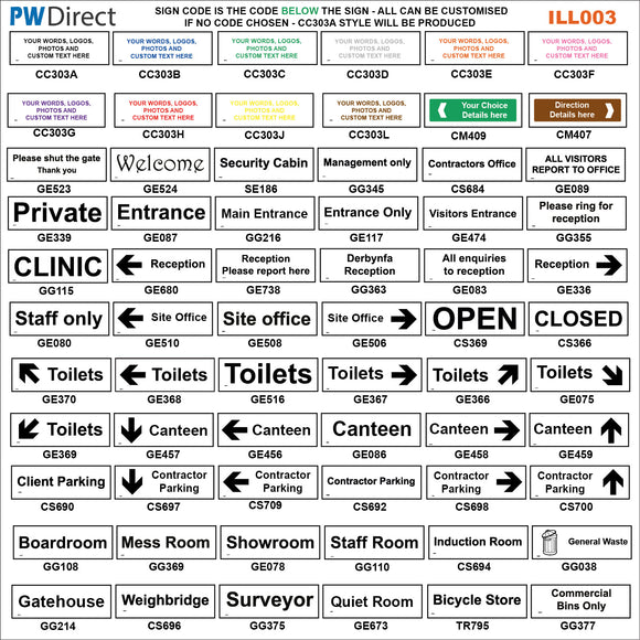 AILL003 Made To Order Plaques Canteen Entrance Site Office Arrows